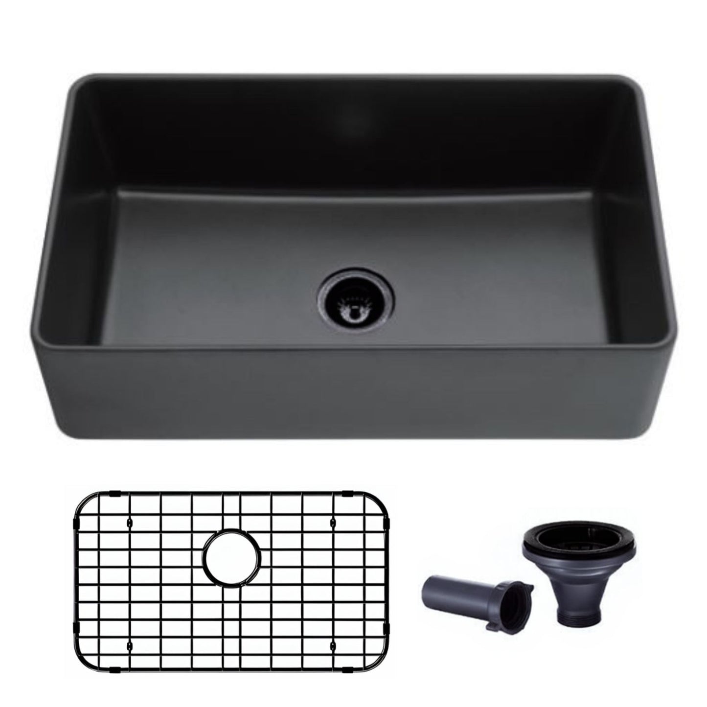 33x19 Tablier Evier de cuisine Farmhouse simple en granit composite noir avec grilles