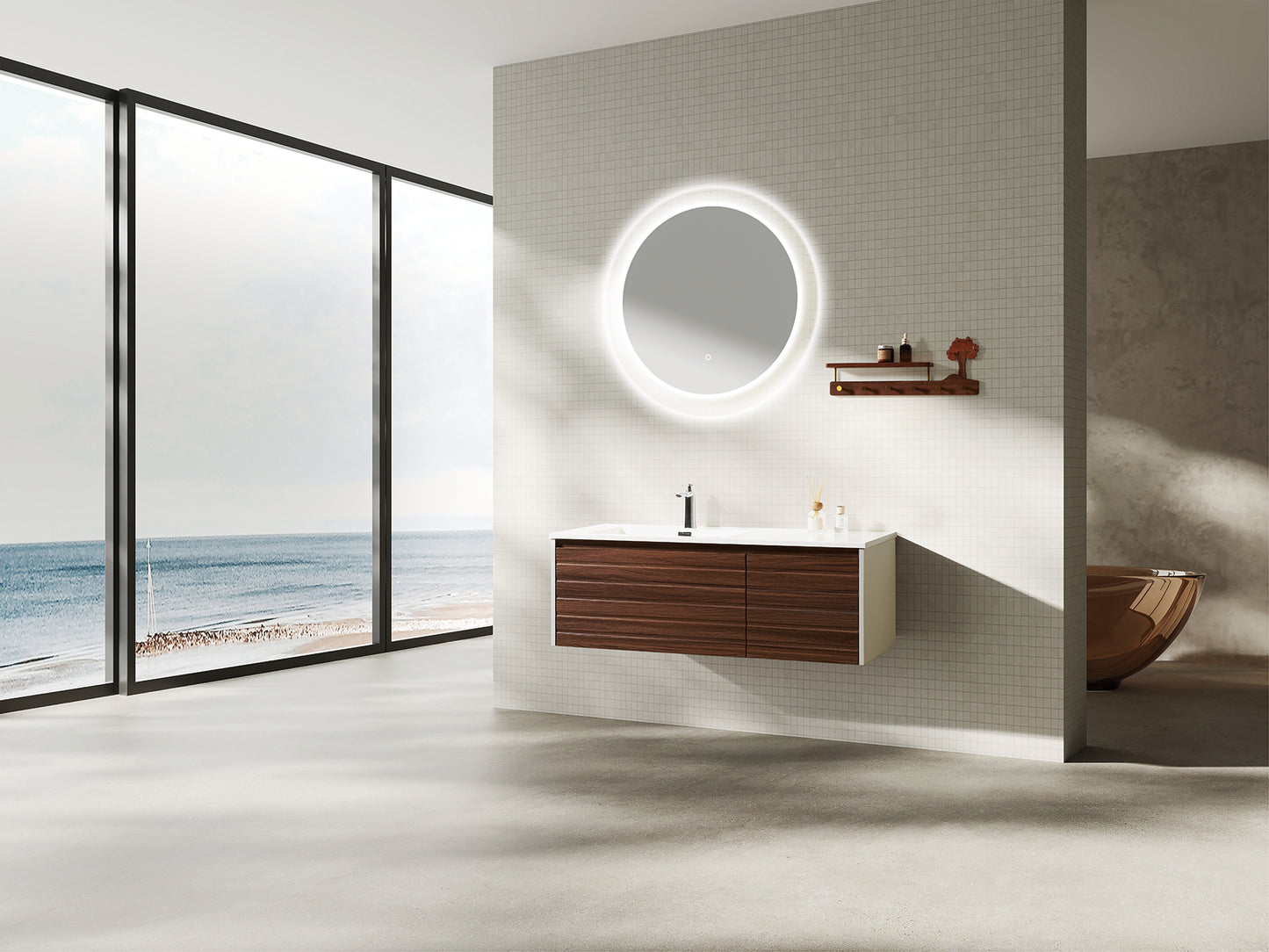 Agave 48" Wall-Mounted Vanity — Matte White & Dark Walnut (Précommande ARRIVAGE Novembre 2025)