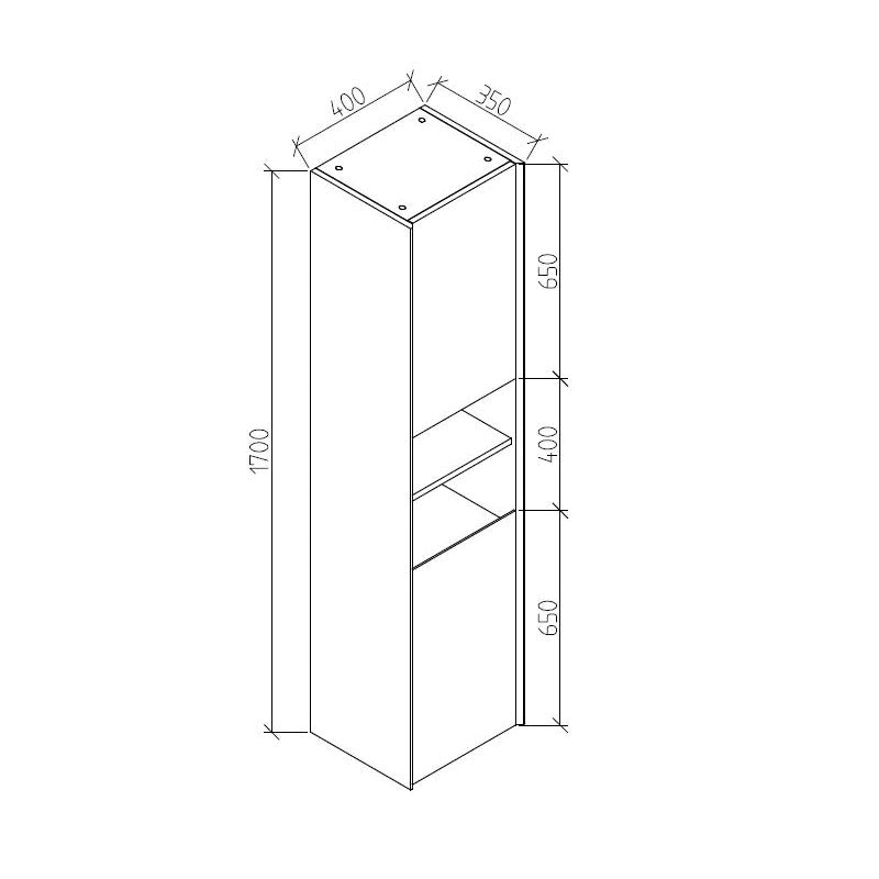 Evos Boutiques 16 in high gloss white side cabinet unit diagram