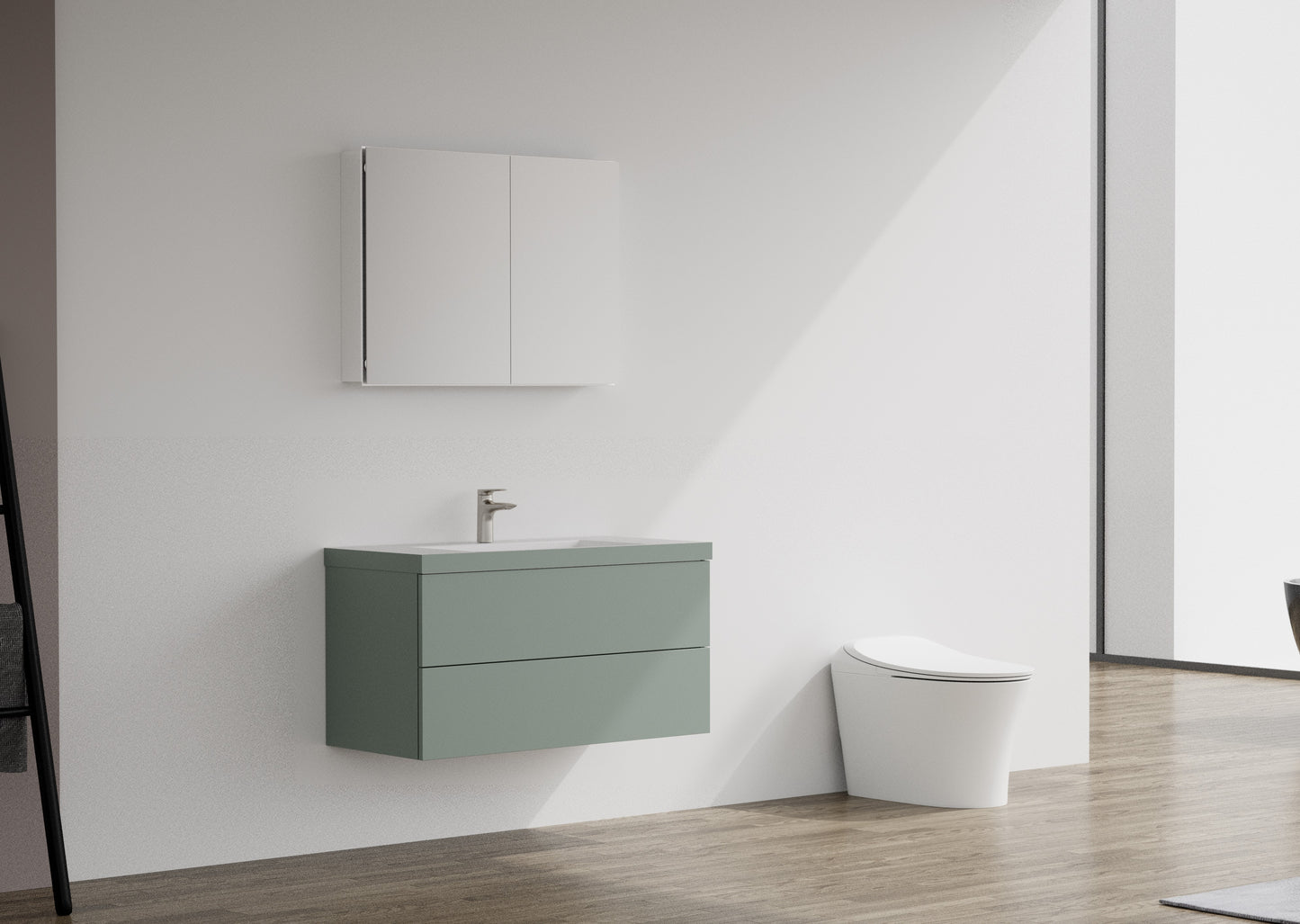 Evos Boutiques 40 in green vanity side view