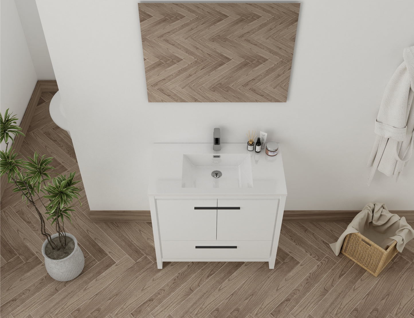 monako 36" blanc lustré 2 portes 1 tiroirs vue haut