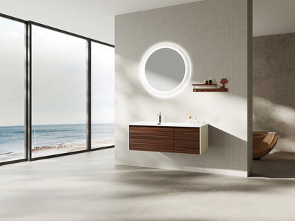 Agave 48" Wall-Mounted  Vanity — Matte White & Dark Walnut (Précommande  ARRIVAGE Novembre 2025)