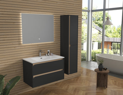 Elite 36" Wall-Mounted Vanity — Matte Black & Natural Oak