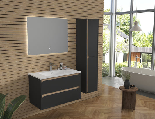 Elite 36" Wall-Mounted Vanity — Matte Black & Natural Oak