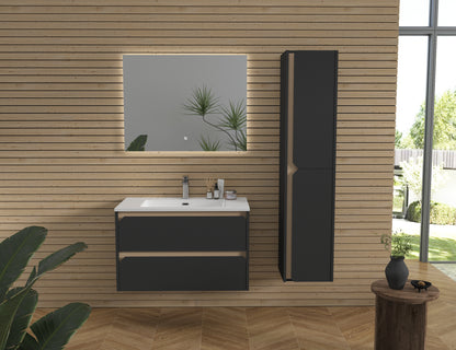 Elite 36" Wall-Mounted Vanity — Matte Black & Natural Oak