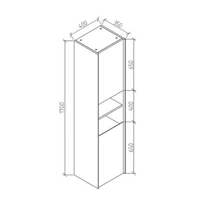 Evos Boutiques 16 in high gloss white side cabinet unit diagram