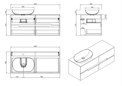 Evos Boutiques 48 in green vanity  diagram