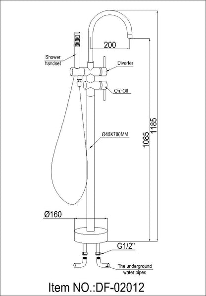 Evos Boutiques Robinet de bain autoportant with wand diagram