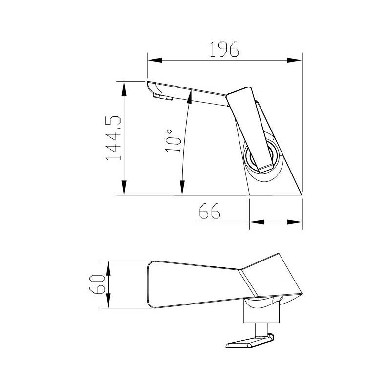 Evos Boutiques matte black faucet side view diagram