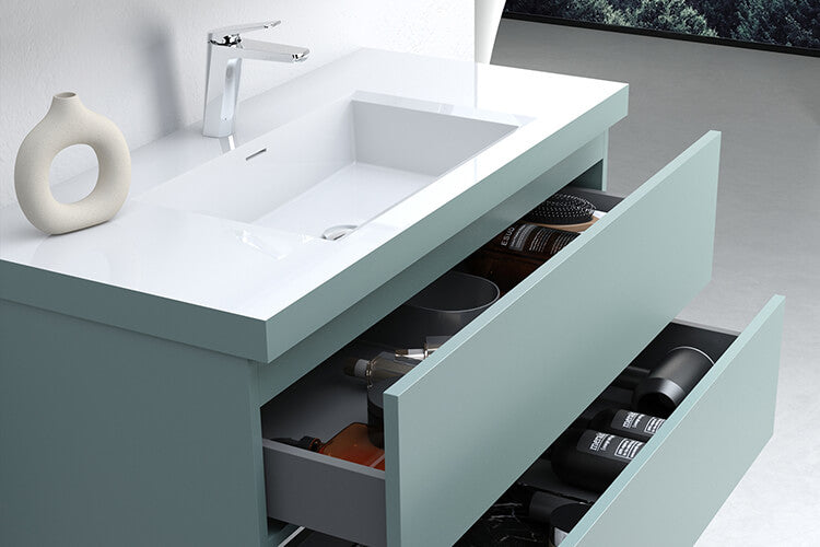 Evos  Boutiques 40 in green vanity drawers open