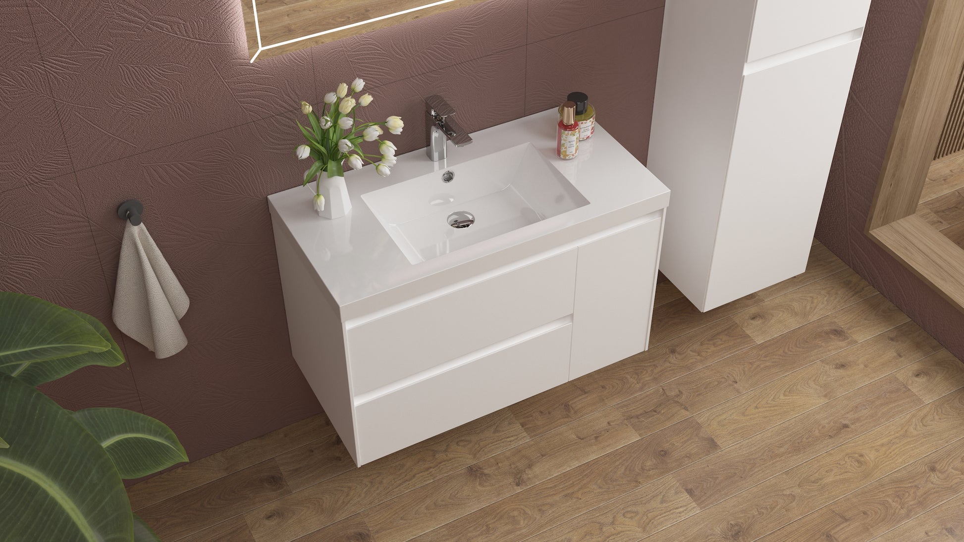 vanite 36" simple blanc luster installation murale flottante