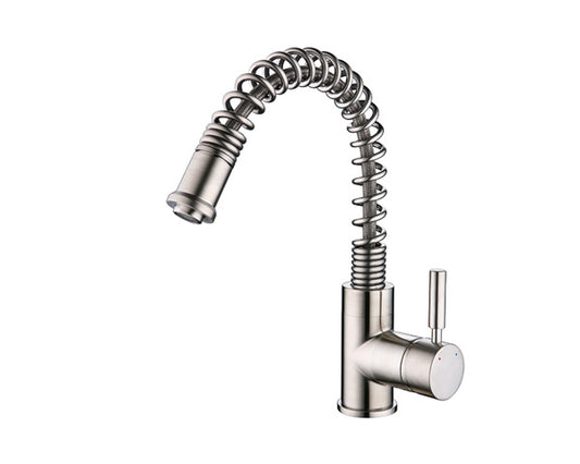 Robinet de cuisine moderne à profil bas avec ressort nickel