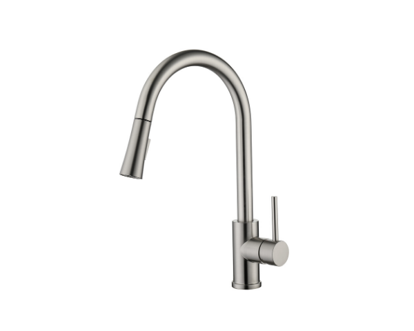 Robinet de cuisine à poignée unique et tirette nickel