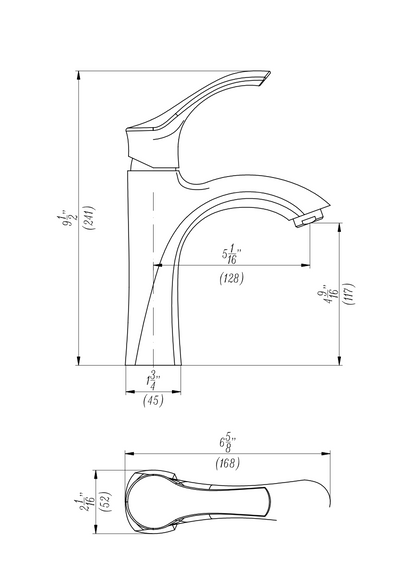 Robinet de lavabo monotrou avec bec et poignée incurvés