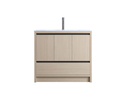 Surprise Vanité 40" cabinet chêne blanc et bassin de résine 