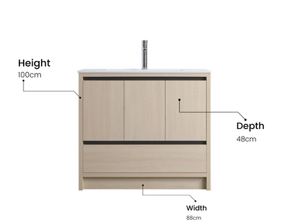 Surprise Vanité 40" cabinet chêne blanc et bassin de résine details