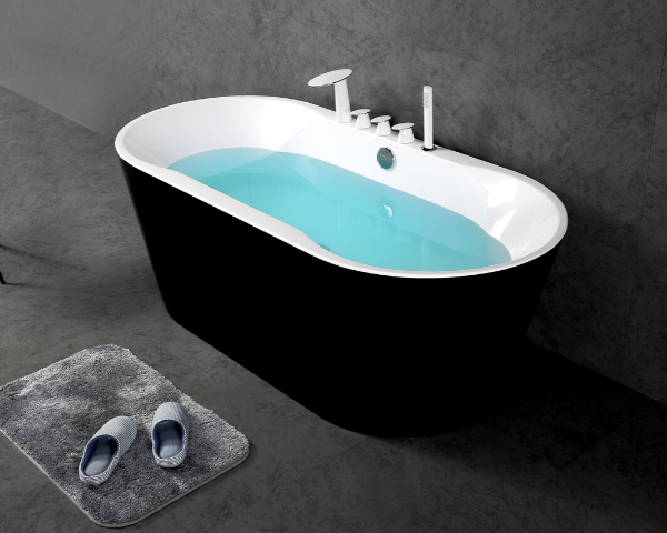 Baignoire ovale autoportante en noir brillant (60in, 67in)