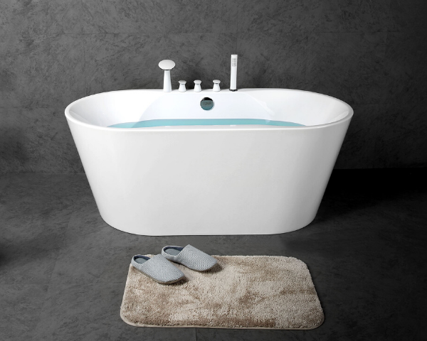 Baignoire ovale autoportante en blanc, acrylique (60in, 67in)