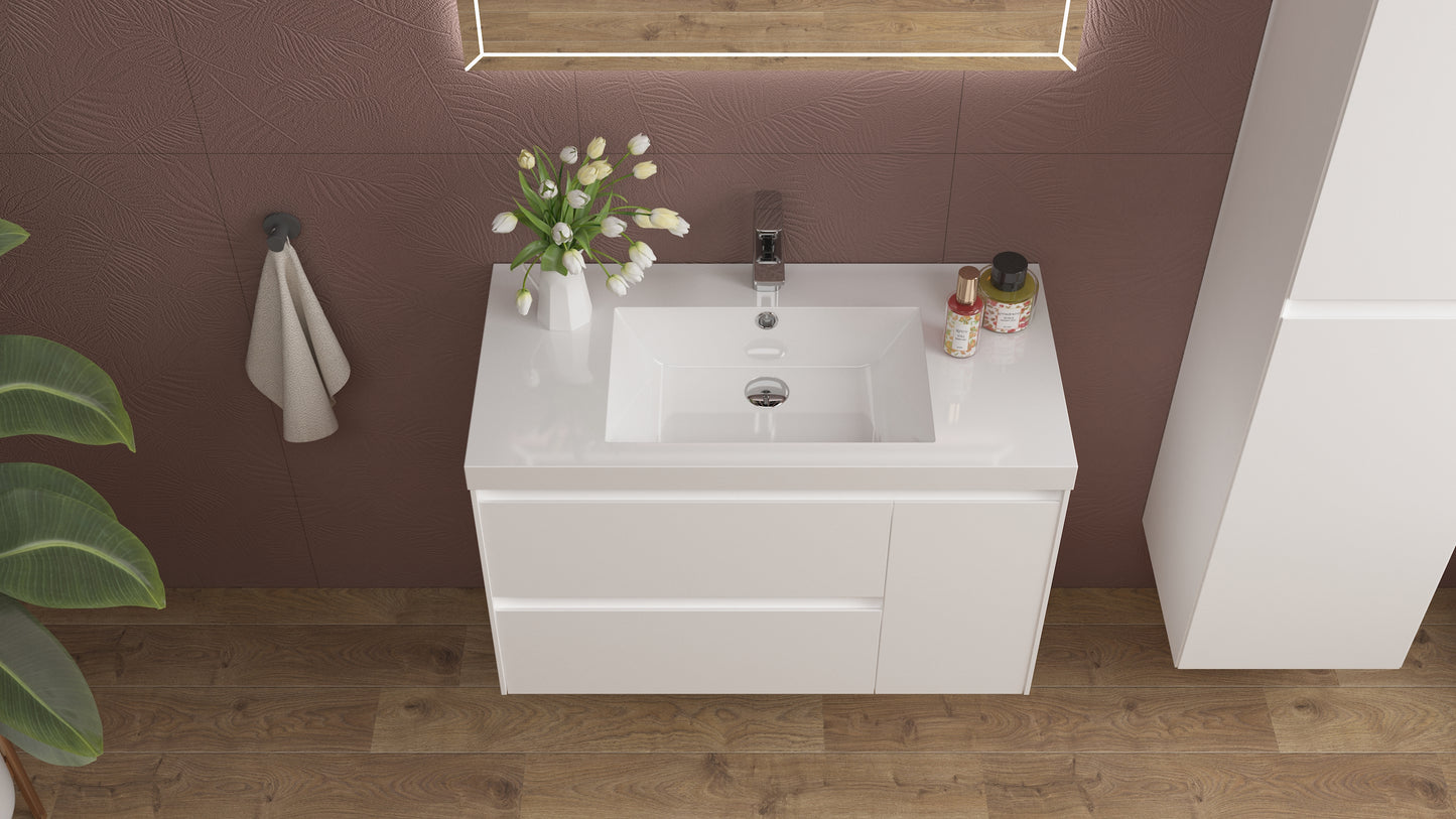 vanite 36" simple blanc luster installation murale flottante