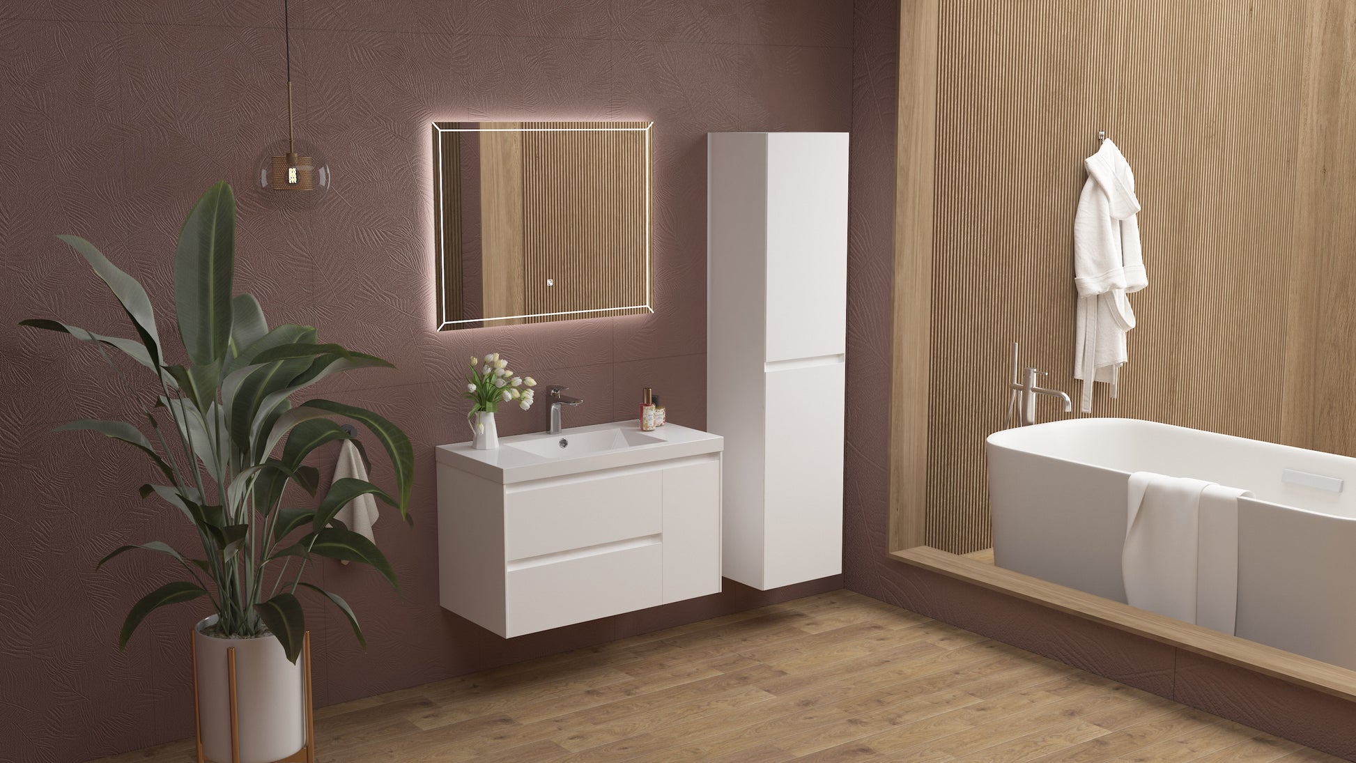 vanite 36" simple blanc luster installation murale flottante