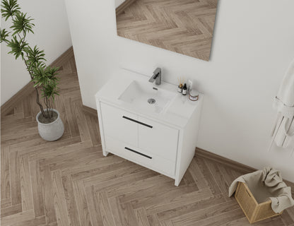 monako 36" blanc lustré 2 portes 1 tiroirs vue coté