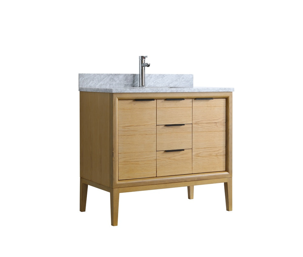 vanite magnific 40" vue coté deux placards trois tiroirs  marbre